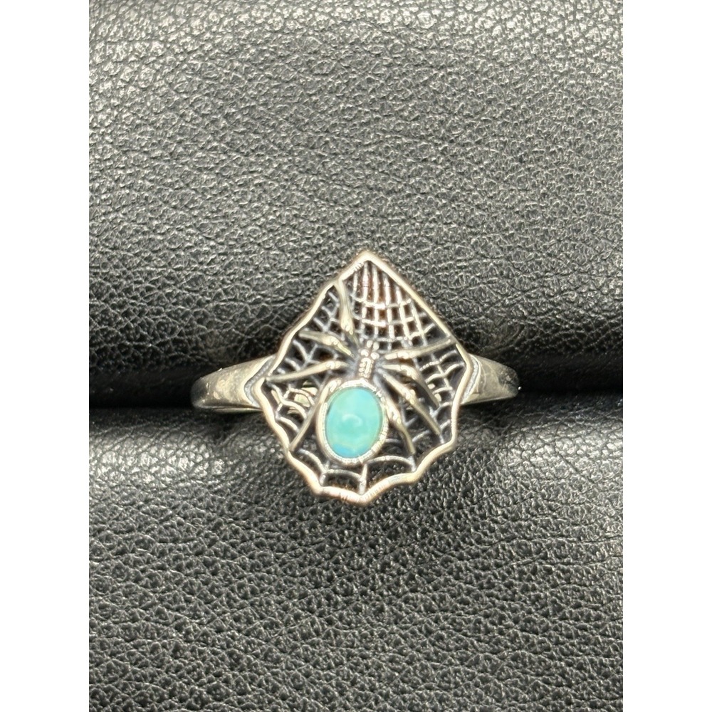 New Condition Sterling Silver Turquoise Spider And Web Ring Size 7 G29